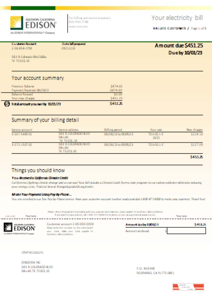 Southern California EDISON utility business bill, page 1 SCR PSD template
